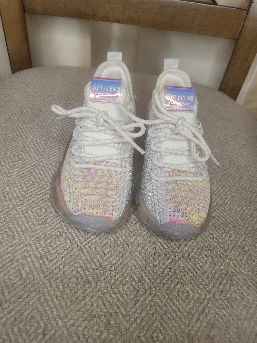 Steve Madden Iridescent Pastel Knit Sneakers with Clear Chunky Sole - Picture 6 of 6